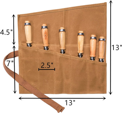 Tool Roll Up Bag with 6 Pockets,Waxed Canvas Wrench Roll Pouch for Chisels, Hammers, Fishing jigs, Carving Knife (Black)