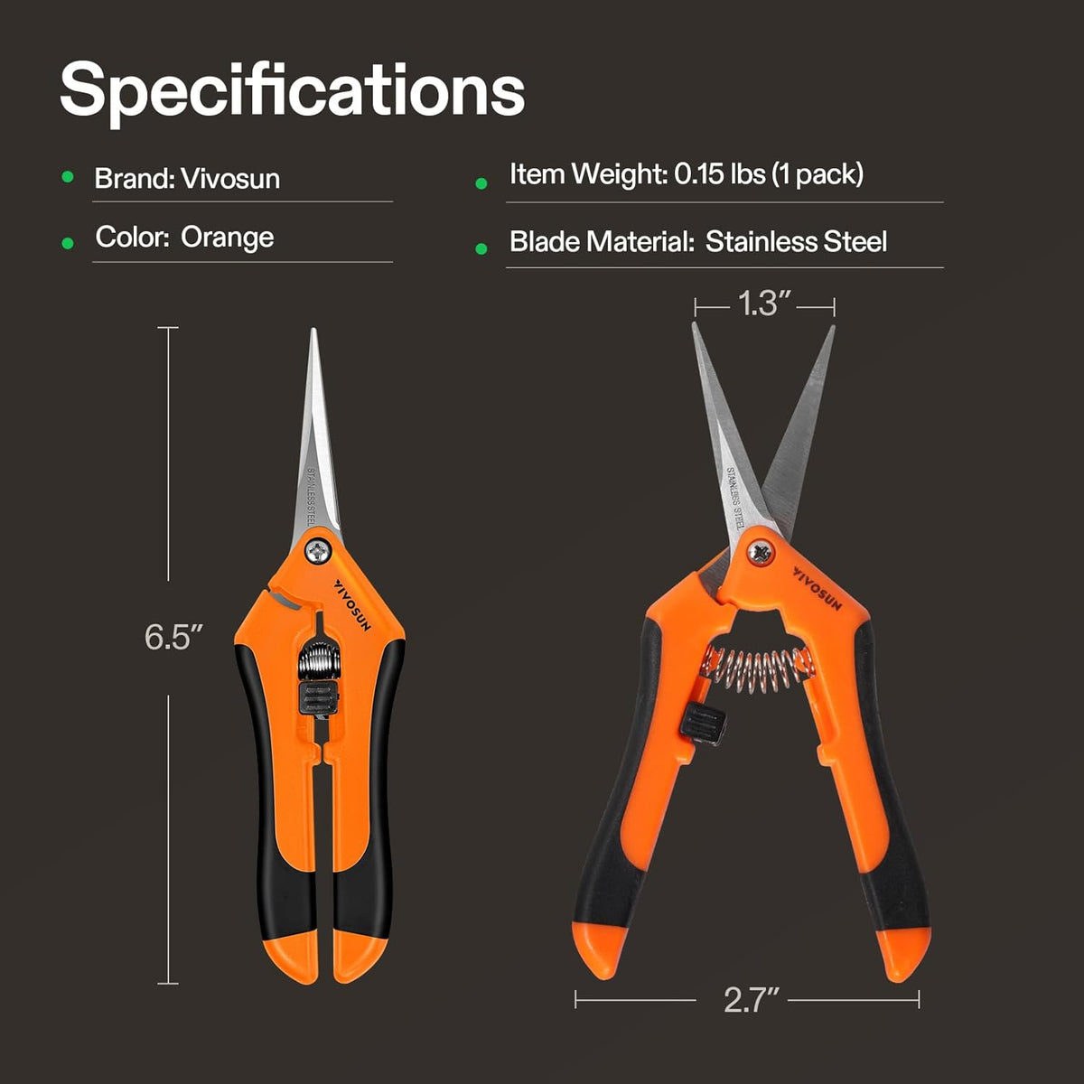 6.5 Inch Gardening Scissors Hand Pruner Pruning Shear with Straight Stainless Steel Blades Orange 1-Pack | Straight Precision Stainless Steel Blades, Comfort Ergonomic Grips, Ideal Snip for deadheading, trimming & shaping plants
