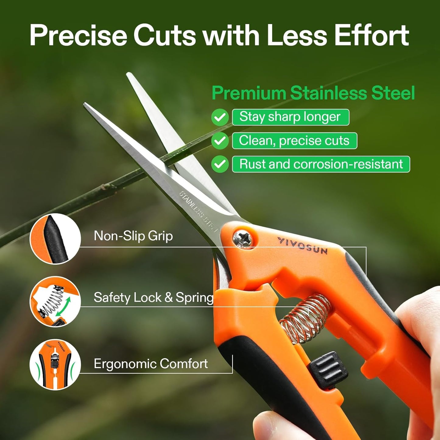 6.5 Inch Gardening Scissors Hand Pruner Pruning Shear with Straight Stainless Steel Blades Orange 1-Pack | Straight Precision Stainless Steel Blades, Comfort Ergonomic Grips, Ideal Snip for deadheading, trimming & shaping plants