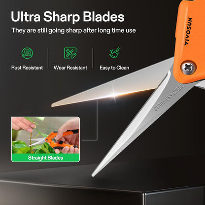 6.5 Inch Gardening Scissors Hand Pruner Pruning Shear with Straight Stainless Steel Blades Orange 1-Pack | Straight Precision Stainless Steel Blades, Comfort Ergonomic Grips, Ideal Snip for deadheading, trimming & shaping plants