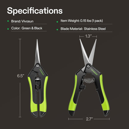 6.5 Inch Gardening Scissors Hand Pruner Pruning Shear with Straight Stainless Steel Blades Orange 1-Pack | Straight Precision Stainless Steel Blades, Comfort Ergonomic Grips, Ideal Snip for deadheading, trimming & shaping plants