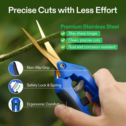 6.5 Inch Gardening Scissors Hand Pruner Pruning Shear with Straight Stainless Steel Blades Orange 1-Pack | Straight Precision Stainless Steel Blades, Comfort Ergonomic Grips, Ideal Snip for deadheading, trimming & shaping plants