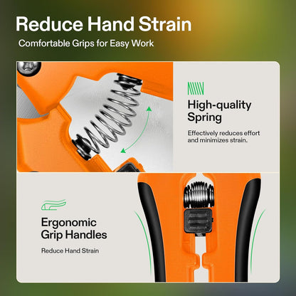 6.5 Inch Gardening Scissors Hand Pruner Pruning Shear with Straight Stainless Steel Blades Orange 1-Pack | Straight Precision Stainless Steel Blades, Comfort Ergonomic Grips, Ideal Snip for deadheading, trimming & shaping plants