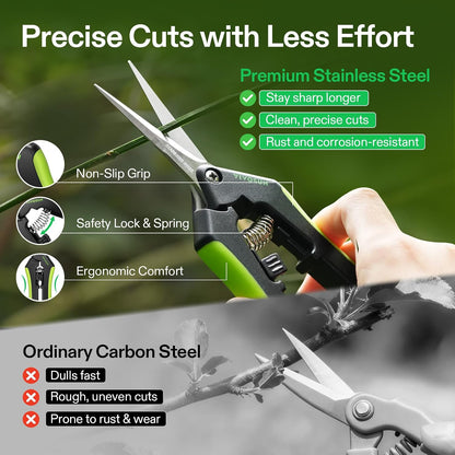 6.5 Inch Gardening Scissors Hand Pruner Pruning Shear with Straight Stainless Steel Blades Orange 1-Pack | Straight Precision Stainless Steel Blades, Comfort Ergonomic Grips, Ideal Snip for deadheading, trimming & shaping plants