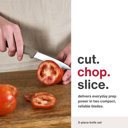 2-Piece Kitchen Knife Set - Stainless Steel Utility & Paring Knives - Soft Grip Handles & Sheath Covers - Durable & Sharp Cooking Blade for Everyday Use