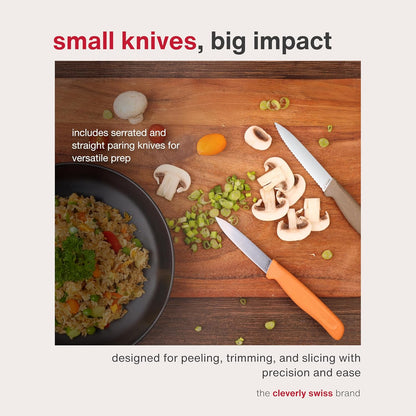 2-Piece Kitchen Knife Set - Stainless Steel Utility & Paring Knives - Soft Grip Handles & Sheath Covers - Durable & Sharp Cooking Blade for Everyday Use