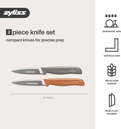 2-Piece Kitchen Knife Set - Stainless Steel Utility & Paring Knives - Soft Grip Handles & Sheath Covers - Durable & Sharp Cooking Blade for Everyday Use