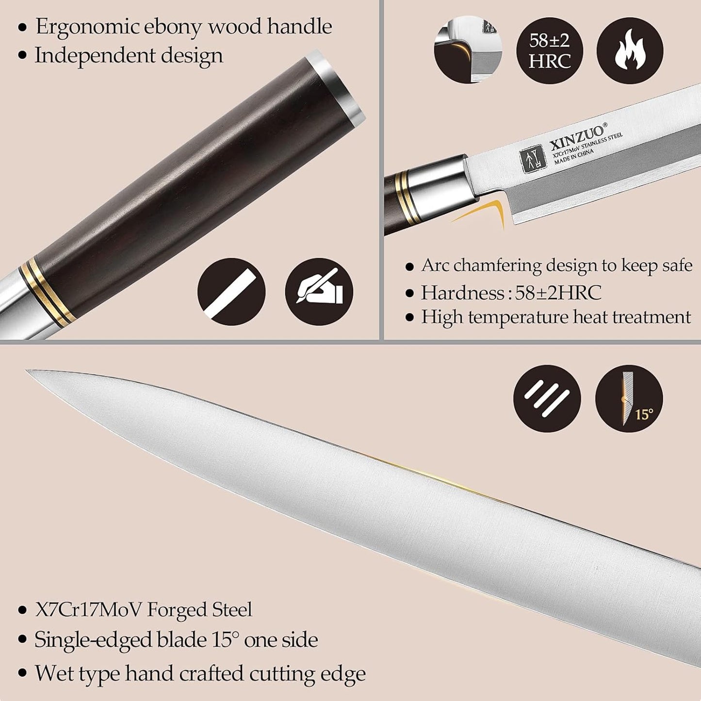 11 Inch Yanagiba Knife X7Cr17MoV Forged Steel, Sashimi Sushi Knife Stainless Steel, Single-edged Blade, Chef Knife for Fish Filleting,Slicing-Ebony Wood Handle-Betula Wooden Sheath