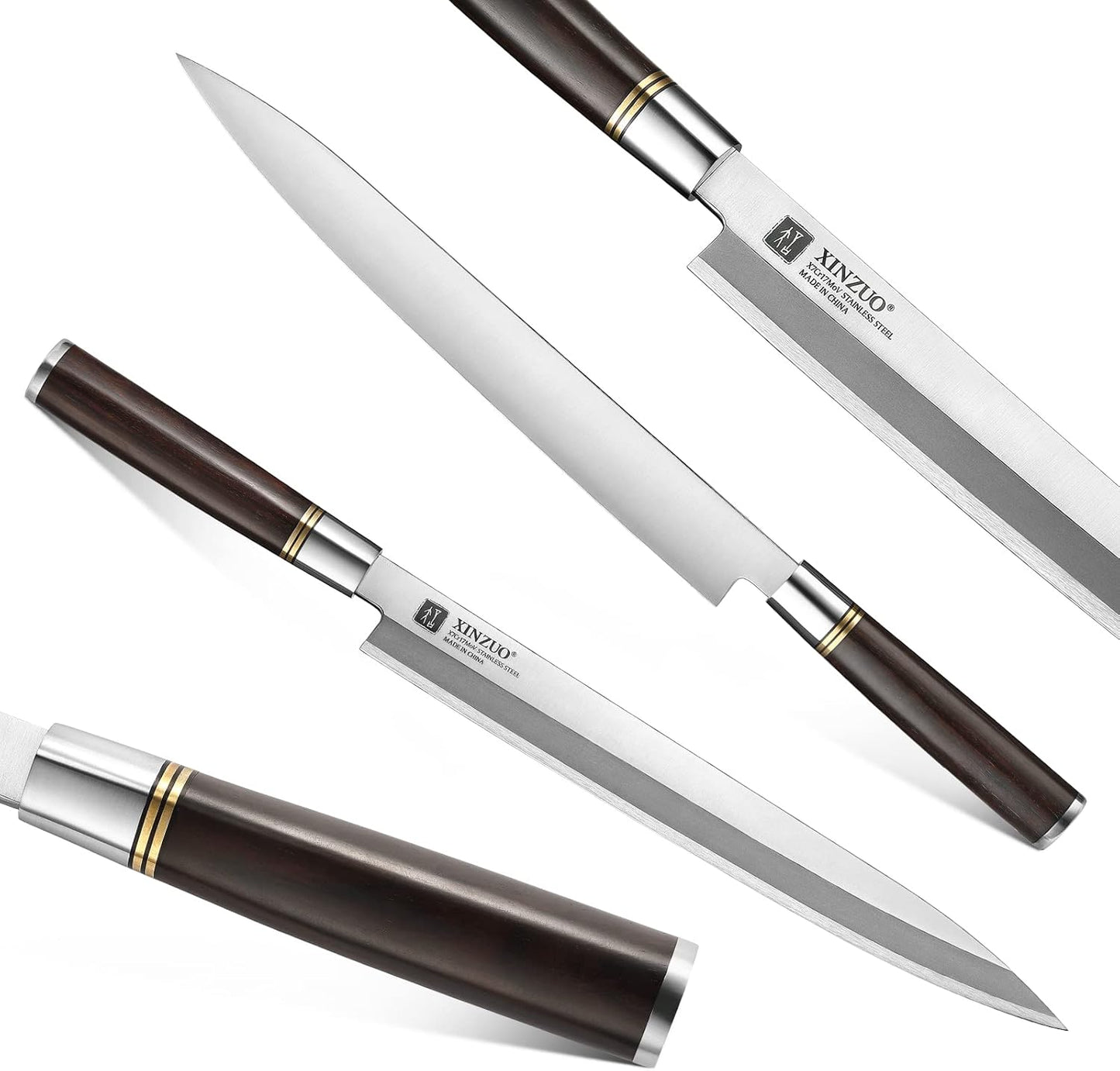 11 Inch Yanagiba Knife X7Cr17MoV Forged Steel, Sashimi Sushi Knife Stainless Steel, Single-edged Blade, Chef Knife for Fish Filleting,Slicing-Ebony Wood Handle-Betula Wooden Sheath
