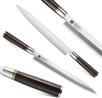 11 Inch Yanagiba Knife X7Cr17MoV Forged Steel, Sashimi Sushi Knife Stainless Steel, Single-edged Blade, Chef Knife for Fish Filleting,Slicing-Ebony Wood Handle-Betula Wooden Sheath