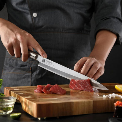 11 Inch Yanagiba Knife X7Cr17MoV Forged Steel, Sashimi Sushi Knife Stainless Steel, Single-edged Blade, Chef Knife for Fish Filleting,Slicing-Ebony Wood Handle-Betula Wooden Sheath