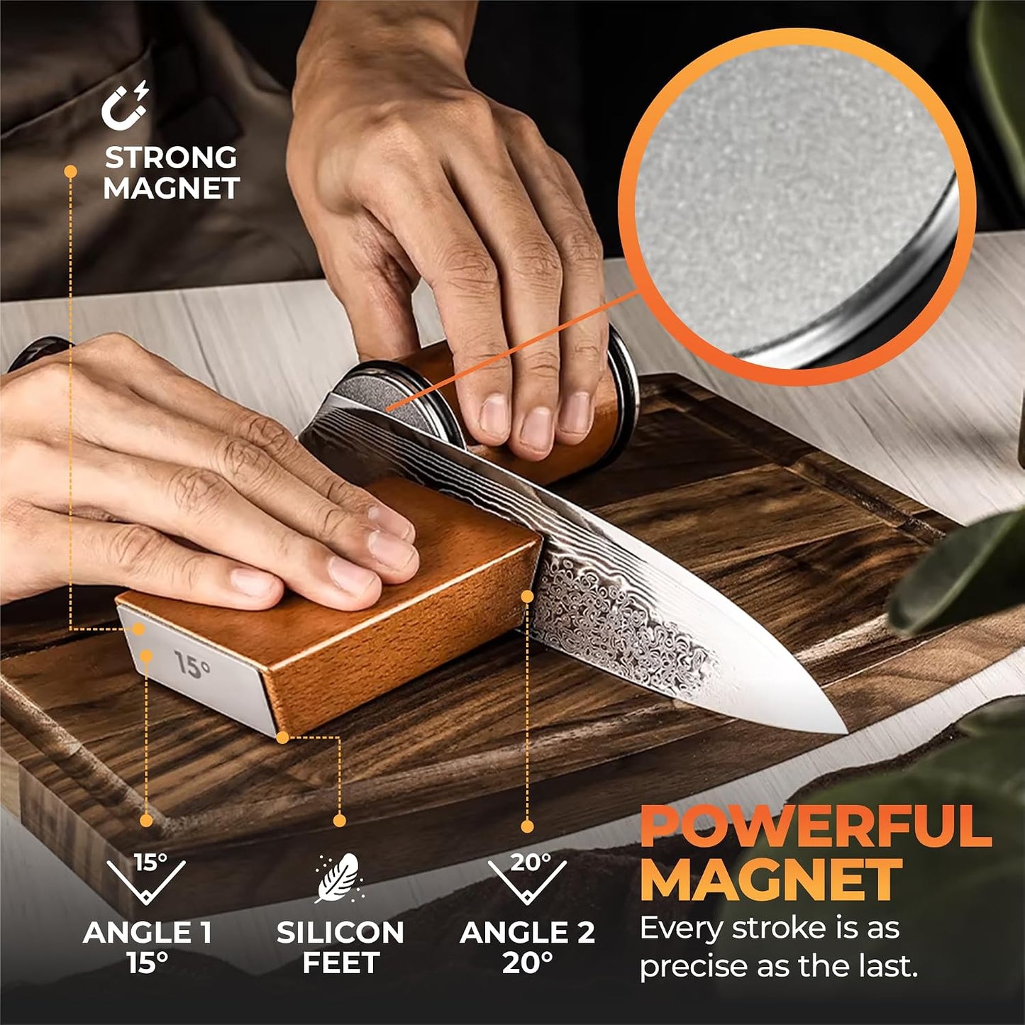 Rolling Knife Sharpener | Easy Knife Sharpening Tool for Kitchen | 15° & 20° Adjustable Angles | Professional Knife Sharpener for Chef & Home Use