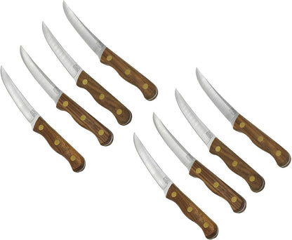 B144 4-Piece Walnut Tradition Steak Knife Set (2-Pack) | Serrated Cutting Edges | Balanced Hand Feel | Classic Wood Grip | Dining Essential Set | Durable Metal Build