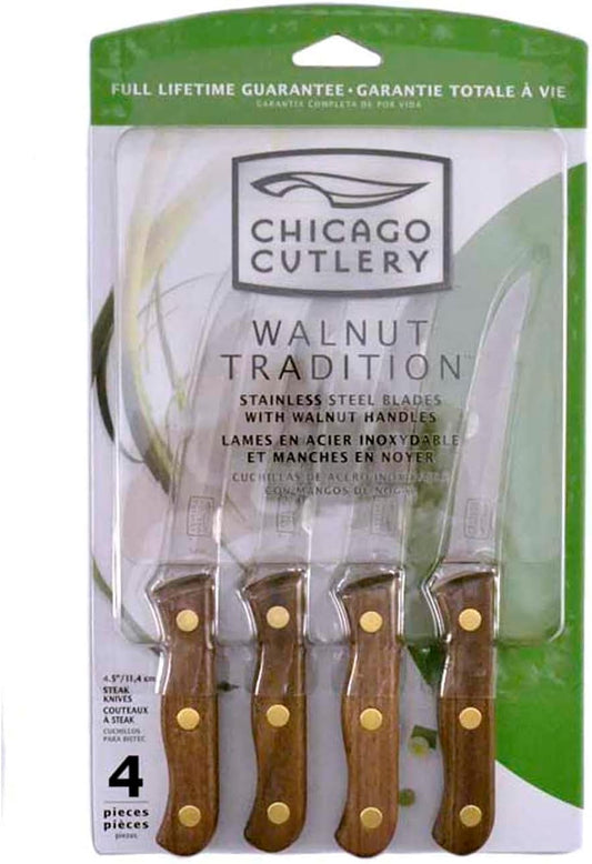 B144 4-Piece Walnut Tradition Steak Knife Set (2-Pack) | Serrated Cutting Edges | Balanced Hand Feel | Classic Wood Grip | Dining Essential Set | Durable Metal Build