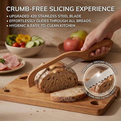 Sourdough Bread Slicer | Bread Cutting Board | 420 Stainless Steel Blade with Magnetic Backing for Easy Storage | Measurement Markings | For Sourdough Bread, Bagel | Ideal for Baking Enthusiasts