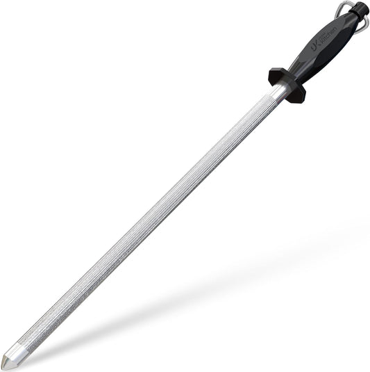 Knife Sharpener Rod 12 Inch, Professional Honing Rod for Knife Sharpening with Hanging Hook, Black