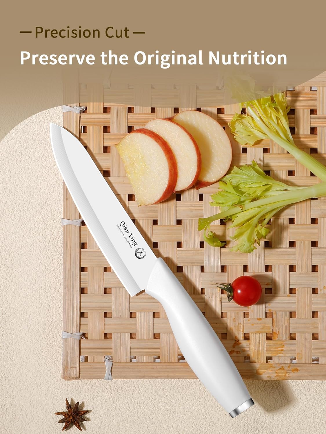 Pure Strengthening Ceramic Knife Set for Kitchen with Sheath 9Pcs: 100% Zirconia Ceramic Sharp Blade Fruit Cutting Knives with Cover Rustproof Clean Cut Edge White Handle