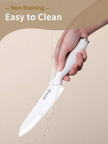 Pure Strengthening Ceramic Knife Set for Kitchen with Sheath 9Pcs: 100% Zirconia Ceramic Sharp Blade Fruit Cutting Knives with Cover Rustproof Clean Cut Edge White Handle