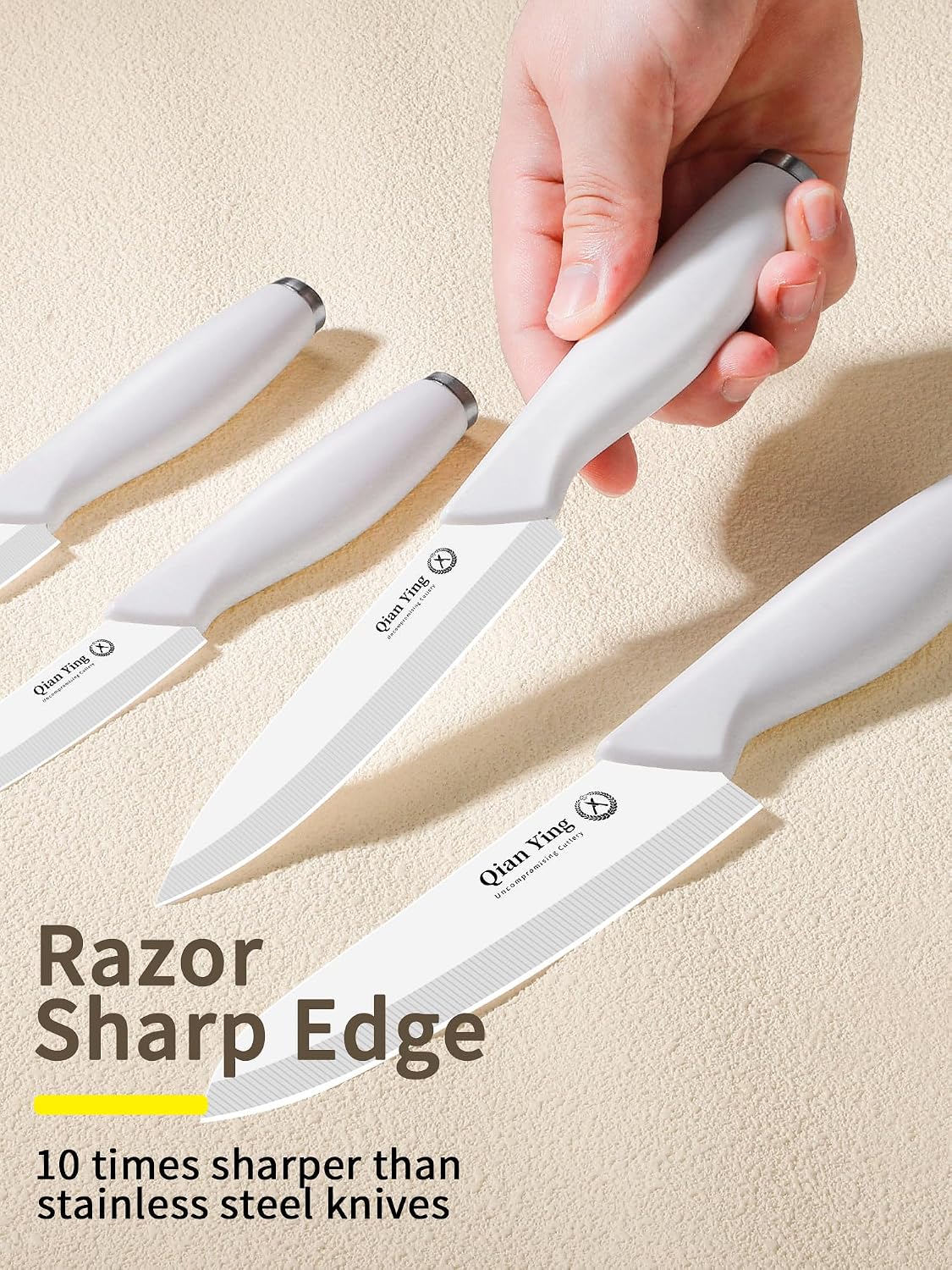 Pure Strengthening Ceramic Knife Set for Kitchen with Sheath 9Pcs: 100% Zirconia Ceramic Sharp Blade Fruit Cutting Knives with Cover Rustproof Clean Cut Edge White Handle