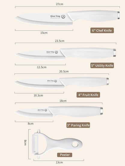 Pure Strengthening Ceramic Knife Set for Kitchen with Sheath 9Pcs: 100% Zirconia Ceramic Sharp Blade Fruit Cutting Knives with Cover Rustproof Clean Cut Edge White Handle