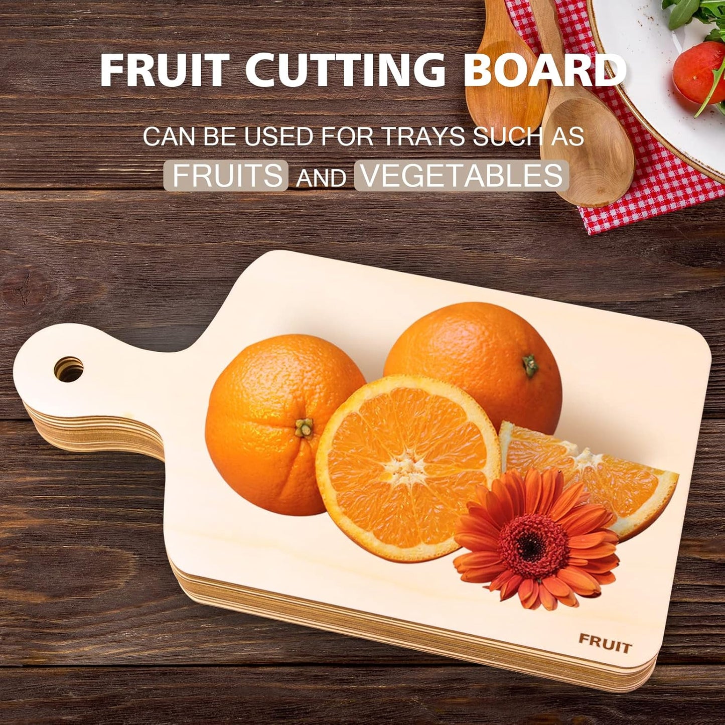 12 PCS Wooden Mini Cutting Board with Handle,Rectangle Unfinished Wood Craft Paddle Serving Tray Chopping Board Cutout for DIY Thanksgiving Christmas Home Kitchen Fruit Decor (11.8 x 6.3 Inch)
