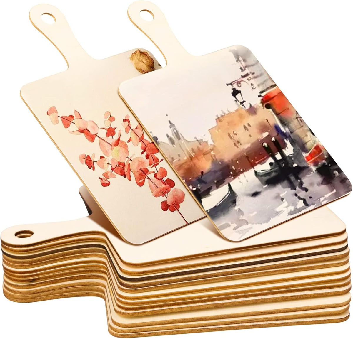 12 PCS Wooden Mini Cutting Board with Handle,Rectangle Unfinished Wood Craft Paddle Serving Tray Chopping Board Cutout for DIY Thanksgiving Christmas Home Kitchen Fruit Decor (11.8 x 6.3 Inch)