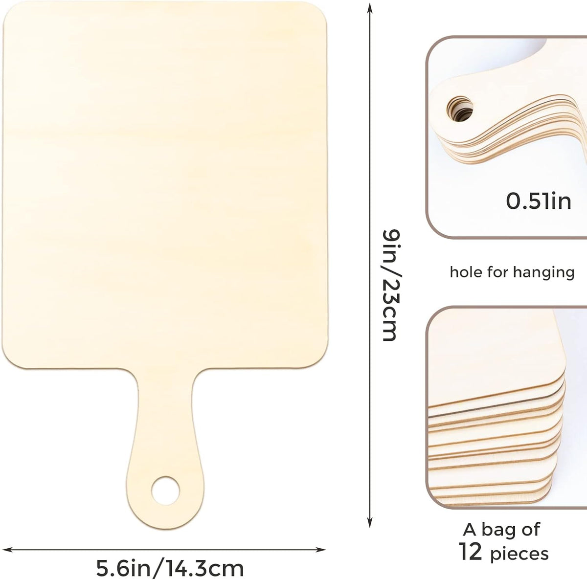 12 PCS Wooden Mini Cutting Board with Handle,Rectangle Unfinished Wood Craft Paddle Serving Tray Chopping Board Cutout for DIY Thanksgiving Christmas Home Kitchen Fruit Decor (11.8 x 6.3 Inch)