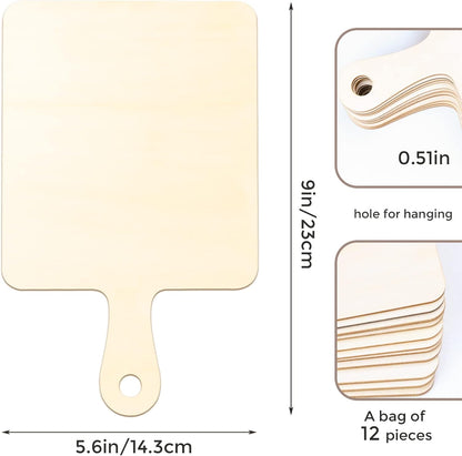 12 PCS Wooden Mini Cutting Board with Handle,Rectangle Unfinished Wood Craft Paddle Serving Tray Chopping Board Cutout for DIY Thanksgiving Christmas Home Kitchen Fruit Decor (11.8 x 6.3 Inch)