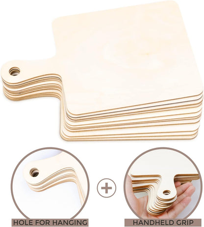 12 PCS Wooden Mini Cutting Board with Handle,Rectangle Unfinished Wood Craft Paddle Serving Tray Chopping Board Cutout for DIY Thanksgiving Christmas Home Kitchen Fruit Decor (11.8 x 6.3 Inch)