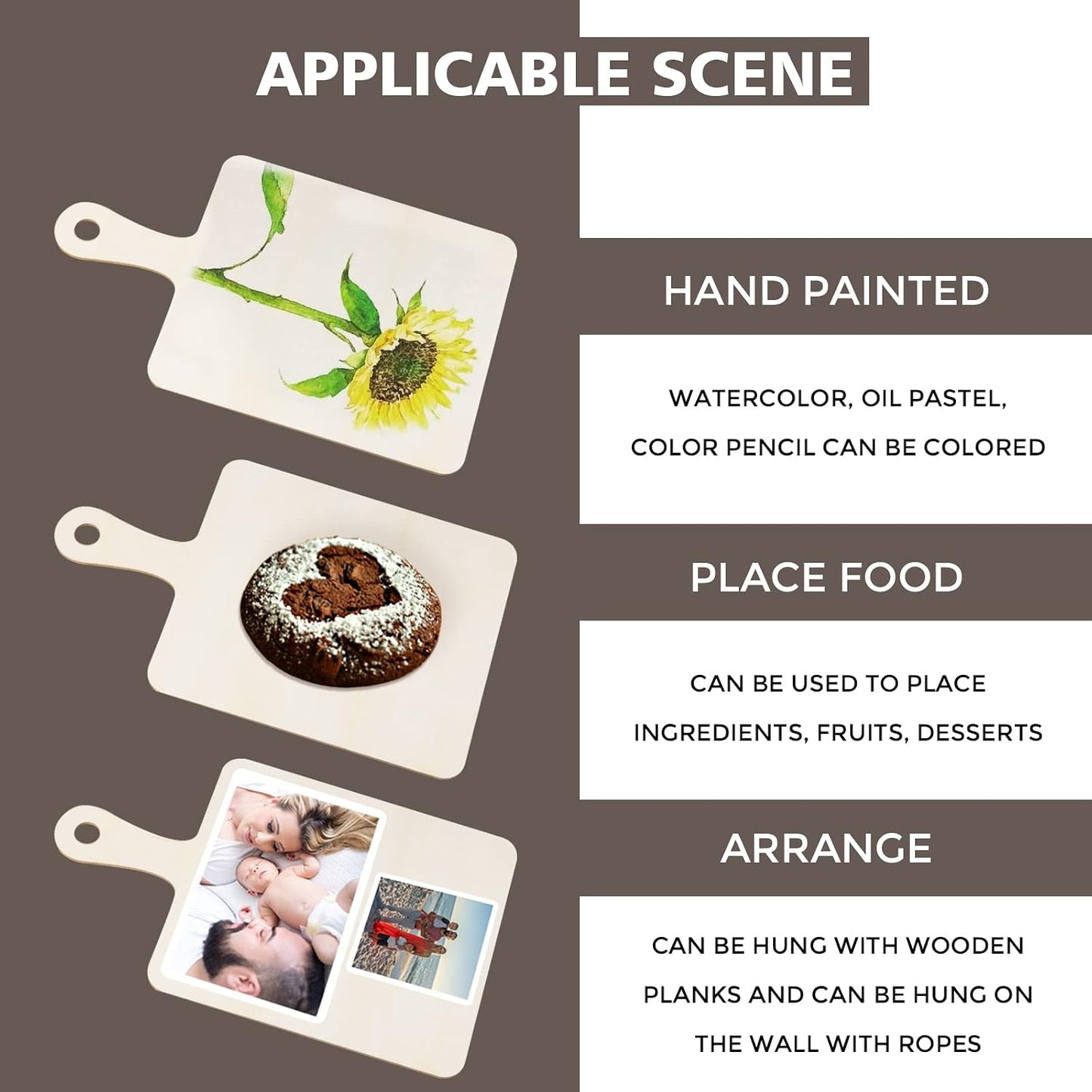 12 PCS Wooden Mini Cutting Board with Handle,Rectangle Unfinished Wood Craft Paddle Serving Tray Chopping Board Cutout for DIY Thanksgiving Christmas Home Kitchen Fruit Decor (11.8 x 6.3 Inch)