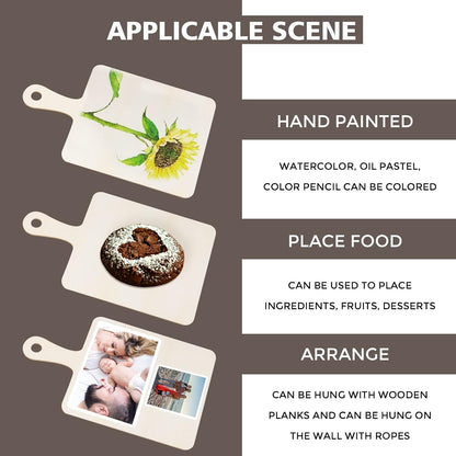 12 PCS Wooden Mini Cutting Board with Handle,Rectangle Unfinished Wood Craft Paddle Serving Tray Chopping Board Cutout for DIY Thanksgiving Christmas Home Kitchen Fruit Decor (11.8 x 6.3 Inch)