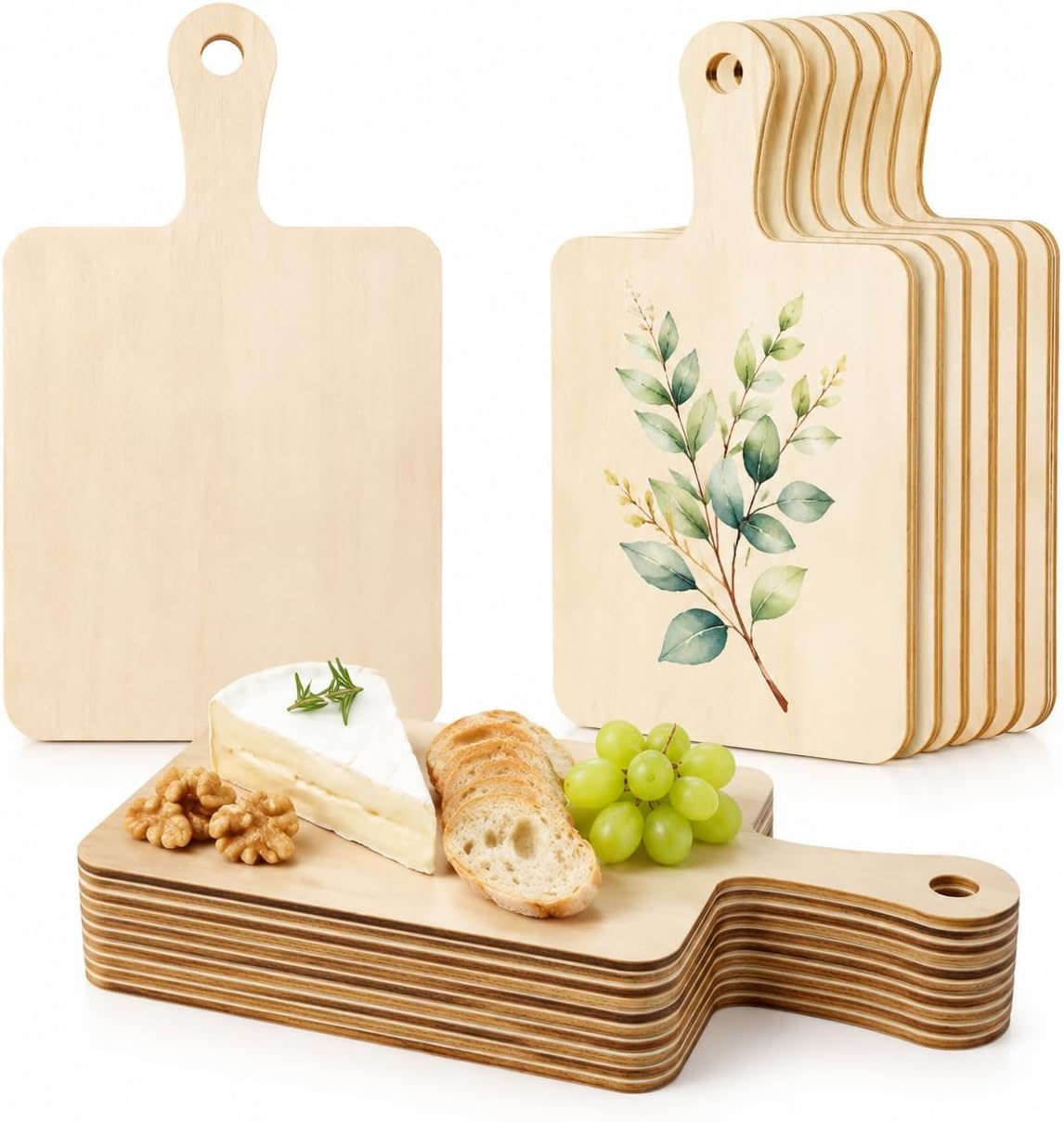 12 PCS Wooden Mini Cutting Board with Handle,Rectangle Unfinished Wood Craft Paddle Serving Tray Chopping Board Cutout for DIY Thanksgiving Christmas Home Kitchen Fruit Decor (11.8 x 6.3 Inch)
