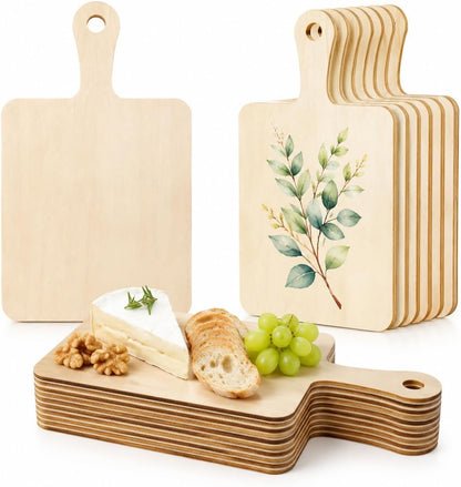 12 PCS Wooden Mini Cutting Board with Handle,Rectangle Unfinished Wood Craft Paddle Serving Tray Chopping Board Cutout for DIY Thanksgiving Christmas Home Kitchen Fruit Decor (11.8 x 6.3 Inch)