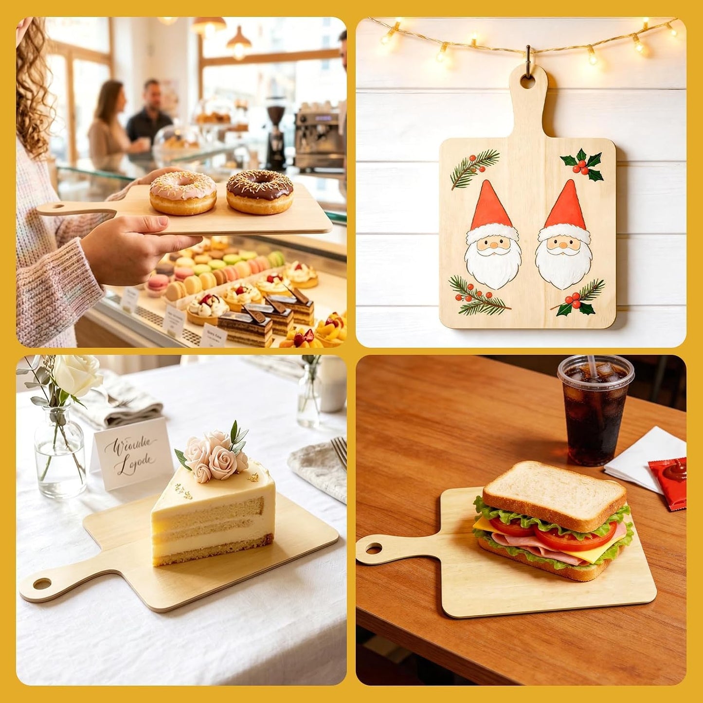 12 PCS Wooden Mini Cutting Board with Handle,Rectangle Unfinished Wood Craft Paddle Serving Tray Chopping Board Cutout for DIY Thanksgiving Christmas Home Kitchen Fruit Decor (11.8 x 6.3 Inch)