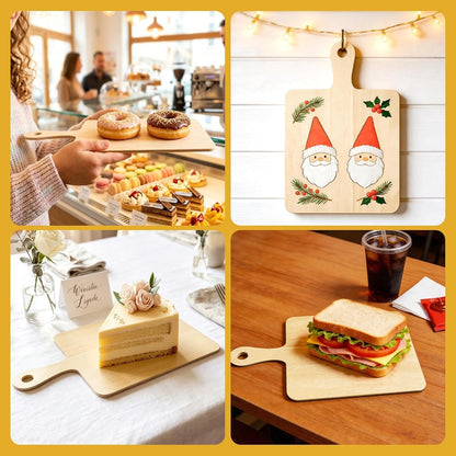 12 PCS Wooden Mini Cutting Board with Handle,Rectangle Unfinished Wood Craft Paddle Serving Tray Chopping Board Cutout for DIY Thanksgiving Christmas Home Kitchen Fruit Decor (11.8 x 6.3 Inch)