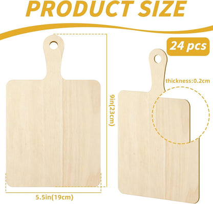 12 PCS Wooden Mini Cutting Board with Handle,Rectangle Unfinished Wood Craft Paddle Serving Tray Chopping Board Cutout for DIY Thanksgiving Christmas Home Kitchen Fruit Decor (11.8 x 6.3 Inch)