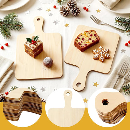 12 PCS Wooden Mini Cutting Board with Handle,Rectangle Unfinished Wood Craft Paddle Serving Tray Chopping Board Cutout for DIY Thanksgiving Christmas Home Kitchen Fruit Decor (11.8 x 6.3 Inch)