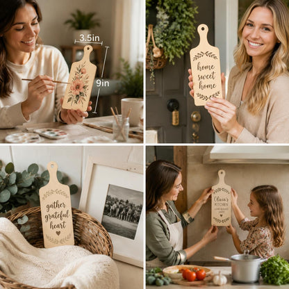 12 PCS Wooden Mini Cutting Board with Handle,Rectangle Unfinished Wood Craft Paddle Serving Tray Chopping Board Cutout for DIY Thanksgiving Christmas Home Kitchen Fruit Decor (11.8 x 6.3 Inch)