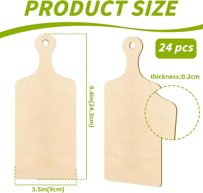 12 PCS Wooden Mini Cutting Board with Handle,Rectangle Unfinished Wood Craft Paddle Serving Tray Chopping Board Cutout for DIY Thanksgiving Christmas Home Kitchen Fruit Decor (11.8 x 6.3 Inch)