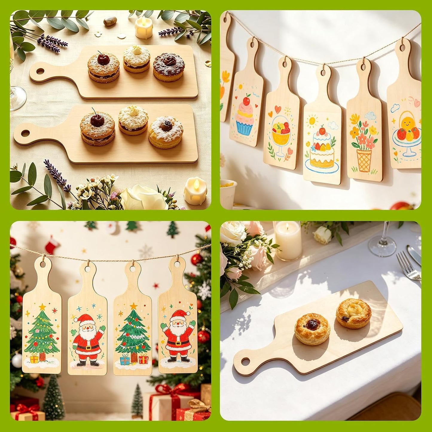 12 PCS Wooden Mini Cutting Board with Handle,Rectangle Unfinished Wood Craft Paddle Serving Tray Chopping Board Cutout for DIY Thanksgiving Christmas Home Kitchen Fruit Decor (11.8 x 6.3 Inch)