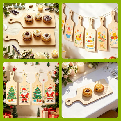 12 PCS Wooden Mini Cutting Board with Handle,Rectangle Unfinished Wood Craft Paddle Serving Tray Chopping Board Cutout for DIY Thanksgiving Christmas Home Kitchen Fruit Decor (11.8 x 6.3 Inch)