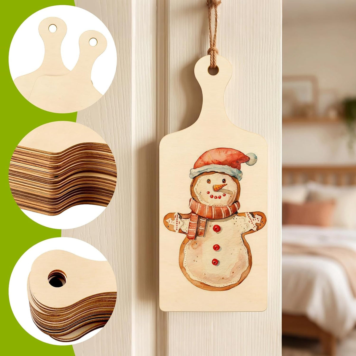 12 PCS Wooden Mini Cutting Board with Handle,Rectangle Unfinished Wood Craft Paddle Serving Tray Chopping Board Cutout for DIY Thanksgiving Christmas Home Kitchen Fruit Decor (11.8 x 6.3 Inch)