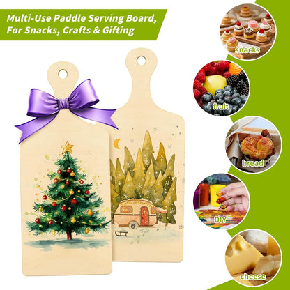 12 PCS Wooden Mini Cutting Board with Handle,Rectangle Unfinished Wood Craft Paddle Serving Tray Chopping Board Cutout for DIY Thanksgiving Christmas Home Kitchen Fruit Decor (11.8 x 6.3 Inch)