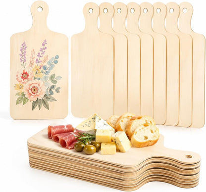 12 PCS Wooden Mini Cutting Board with Handle,Rectangle Unfinished Wood Craft Paddle Serving Tray Chopping Board Cutout for DIY Thanksgiving Christmas Home Kitchen Fruit Decor (11.8 x 6.3 Inch)