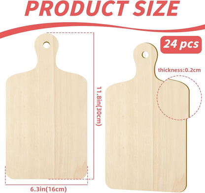 12 PCS Wooden Mini Cutting Board with Handle,Rectangle Unfinished Wood Craft Paddle Serving Tray Chopping Board Cutout for DIY Thanksgiving Christmas Home Kitchen Fruit Decor (11.8 x 6.3 Inch)
