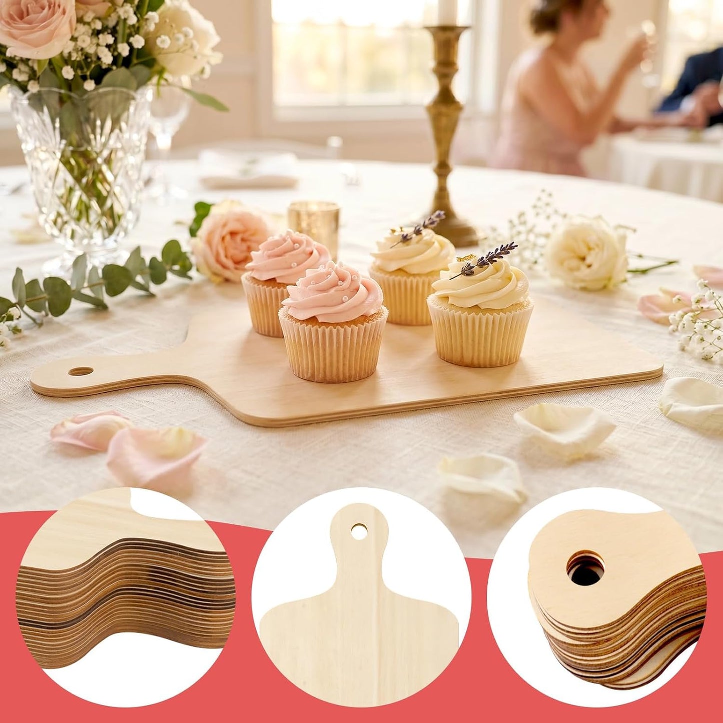 12 PCS Wooden Mini Cutting Board with Handle,Rectangle Unfinished Wood Craft Paddle Serving Tray Chopping Board Cutout for DIY Thanksgiving Christmas Home Kitchen Fruit Decor (11.8 x 6.3 Inch)