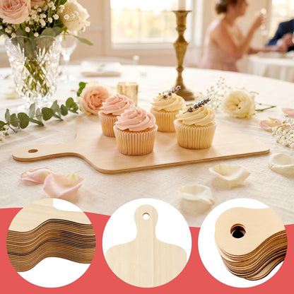 12 PCS Wooden Mini Cutting Board with Handle,Rectangle Unfinished Wood Craft Paddle Serving Tray Chopping Board Cutout for DIY Thanksgiving Christmas Home Kitchen Fruit Decor (11.8 x 6.3 Inch)