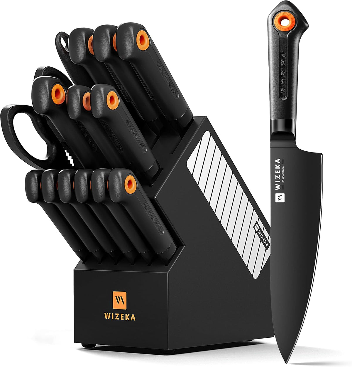 15-Piece Kitchen Knife Set with Block, Dishwasher Safe, Razor-Sharp | Cut with Ease, German Stainless Steel, Anti-rust Coating, Ergonomic Handle, Long-lasting Edge, Block and Sharpener Included