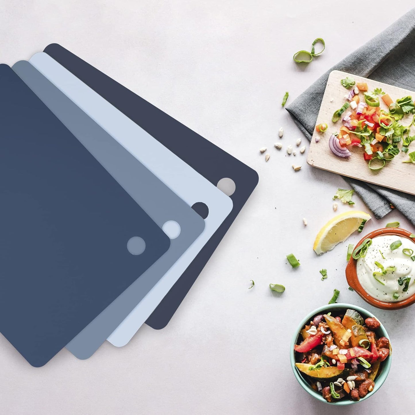 Small Flexible Cutting Mats Set of 4 Chopping Boards for Meal Prep Cut Slice Dice Fruits Veggies & Meats, Easy Clean Dishwasher Safe Small Nylon Cutting Board Kitchen Mat Set, 11.5" L X 7.5" W