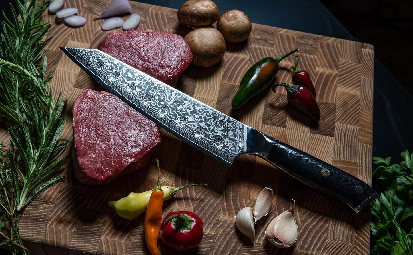 Kiritsuke Chef's Knife 8 Inch Damascus Japanese VG10 Super Steel 67 Layer High Carbon Stainless Steel